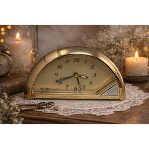 Vtg Seiko Quartz Gold Tone Semicircular Desk Alarm Clock Made in Japan QEJ168G